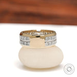 Bold mens wide band ring with lab diamond accents in two tone finish