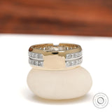 Bold mens wide band ring with lab diamond accents in two tone finish