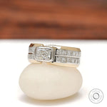 18k Two tone gold mens diamond ring with radiant and princess cut design
