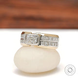 18k Two tone gold mens diamond ring with radiant and princess cut design