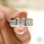 Stylish mens wide diamond ring with mixed shape lab diamonds