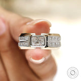 Stylish mens wide diamond ring with mixed shape lab diamonds
