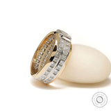 Mens diamond band ring in two tone gold with mixed radiant and princess stones