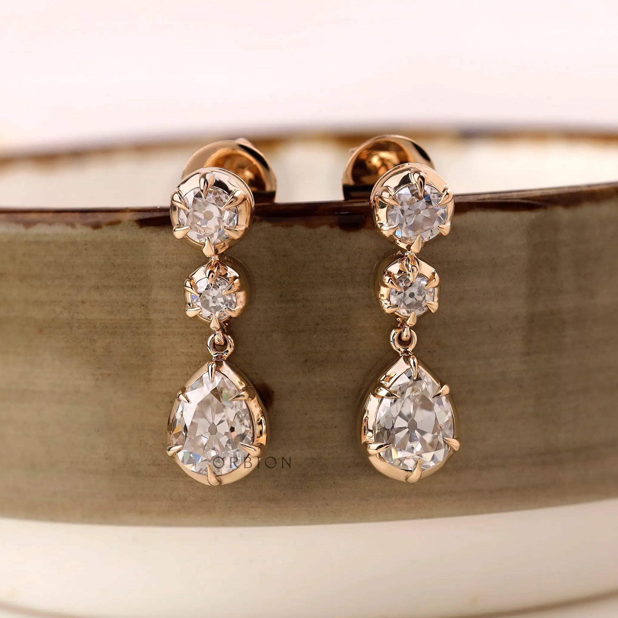 Lab diamond vintage drop earrings with screw back option
