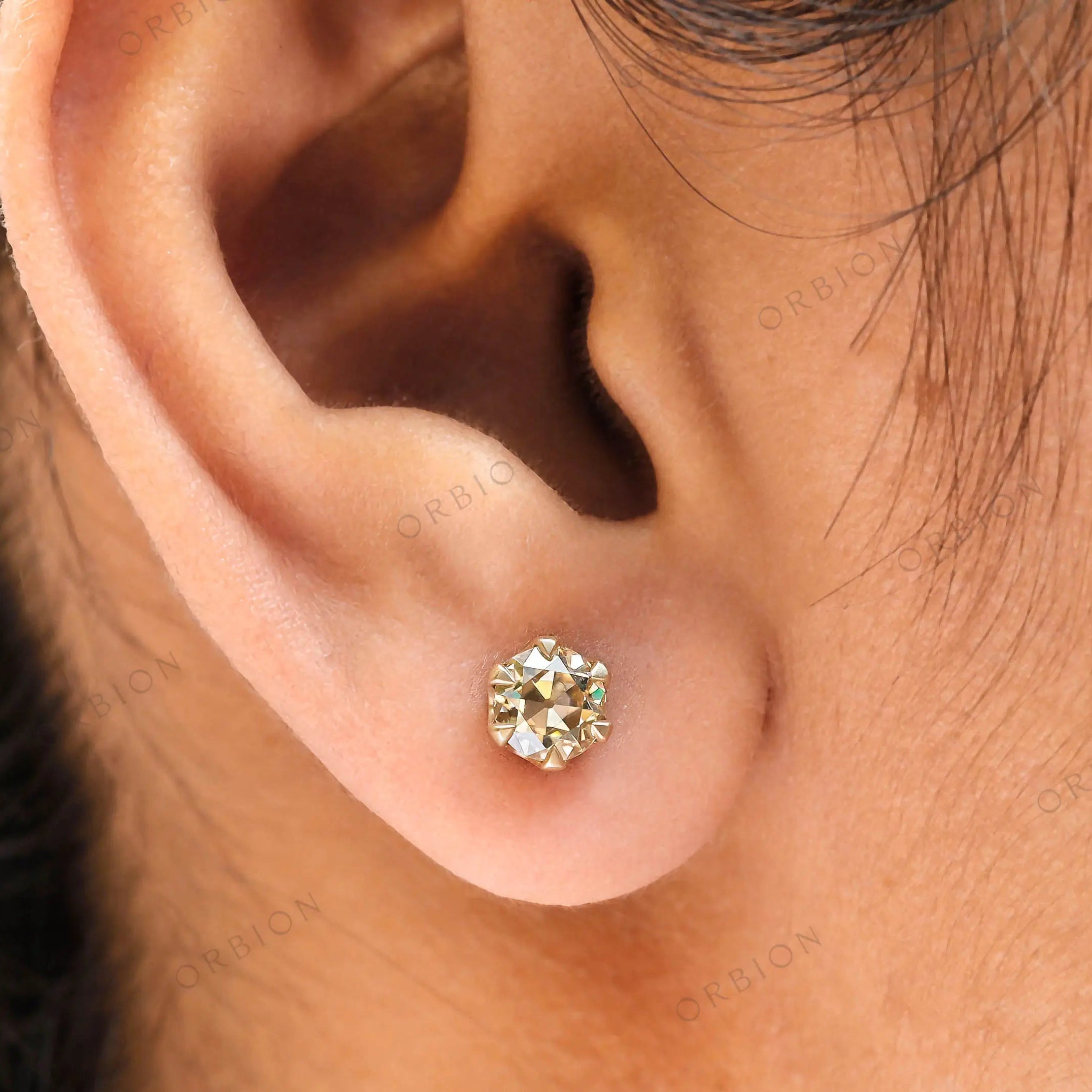 Old european cut light champagne vntage style stud earrings