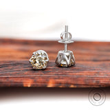 10K white gold champagne moissanite stud earrings with matte finish