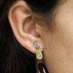 Luxury 10k yellow gold dangle earrings with colorful lab diamond pear and round gemstone combination