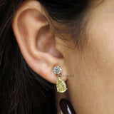 Luxury 10k yellow gold dangle earrings with colorful lab diamond pear and round gemstone combination