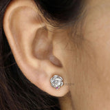 Round diamond wedding earrings with intricate braided setting in 14k white gold, a thoughtful gift for wife