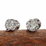 Round moissanite stud earrings for women with braided 14k white gold setting and sparkling statement design