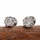 Round moissanite stud earrings for women with braided 14k white gold setting and sparkling statement design