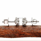 Braided wedding stud earrings with round diamond birthstones crafted in elegant 14k white gold