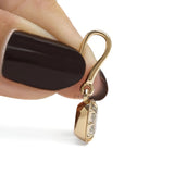 Vintage inspired 14k yellow gold dangle earrings with elongated cushion cut lab grown diamonds for anniversary gifts.
