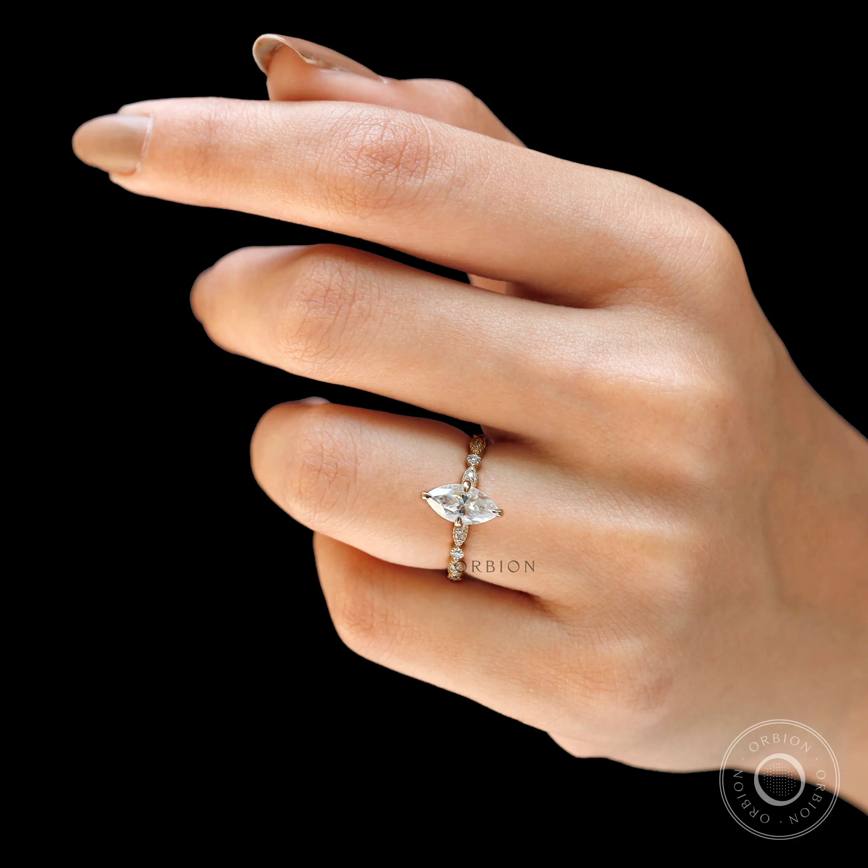 Profile view highlighting elevated center stone setting