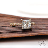 Art deco milgrain princess cut engagement ring side view