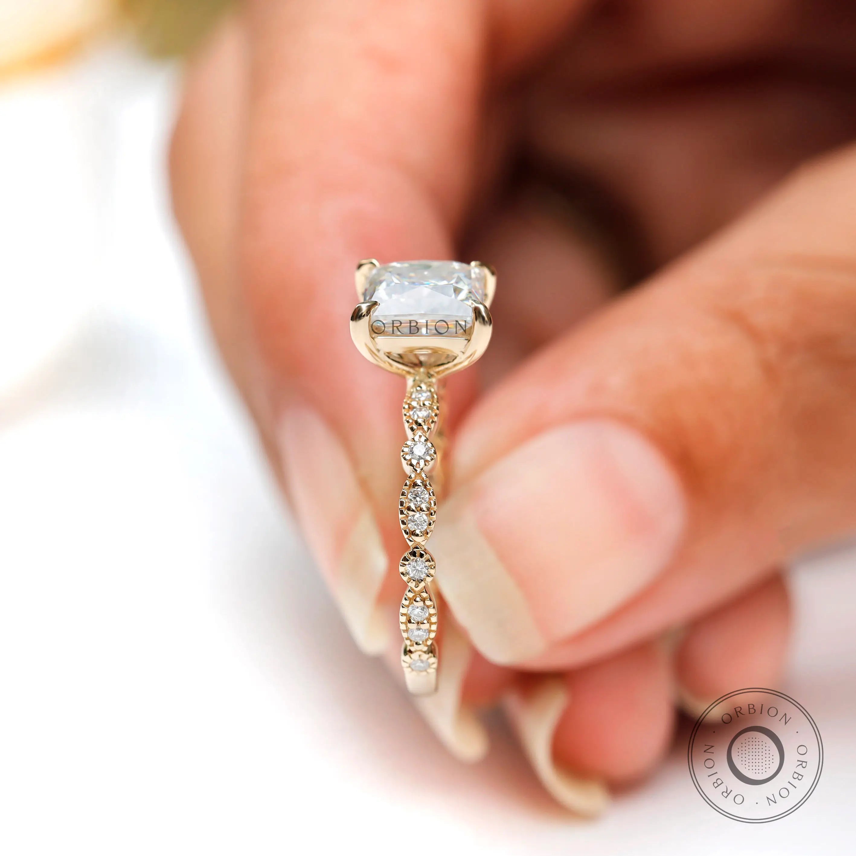 Art deco princess cut lab diamond engagement ring
