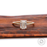 Emerald shape lab diamond solitaire ring top view