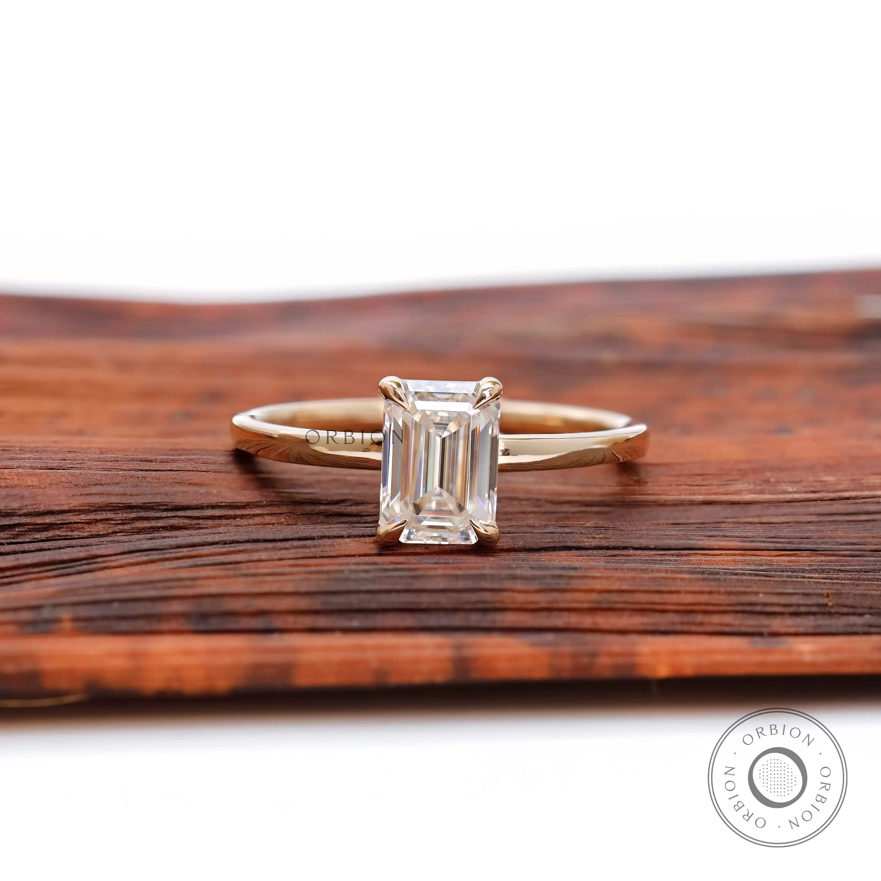 Emerald shape lab diamond solitaire ring top view