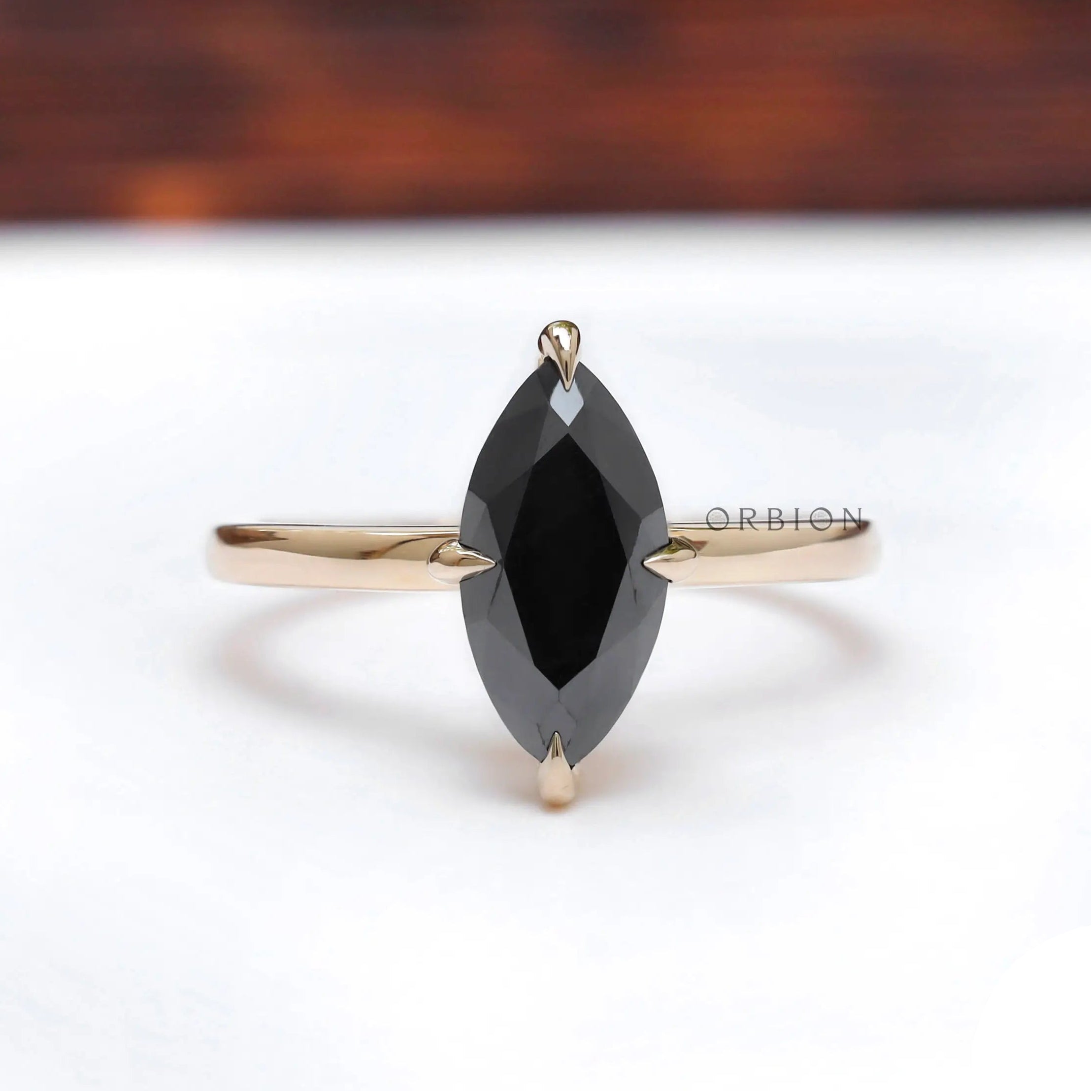 Marquise black moissanite solitaire ring front view