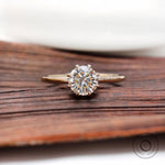 Round brilliant lab grown diamond solitaire ring in 14K yellow gold front view