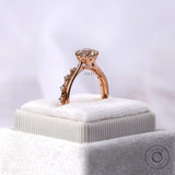Diamond accent band detail on cathedral engagement ring