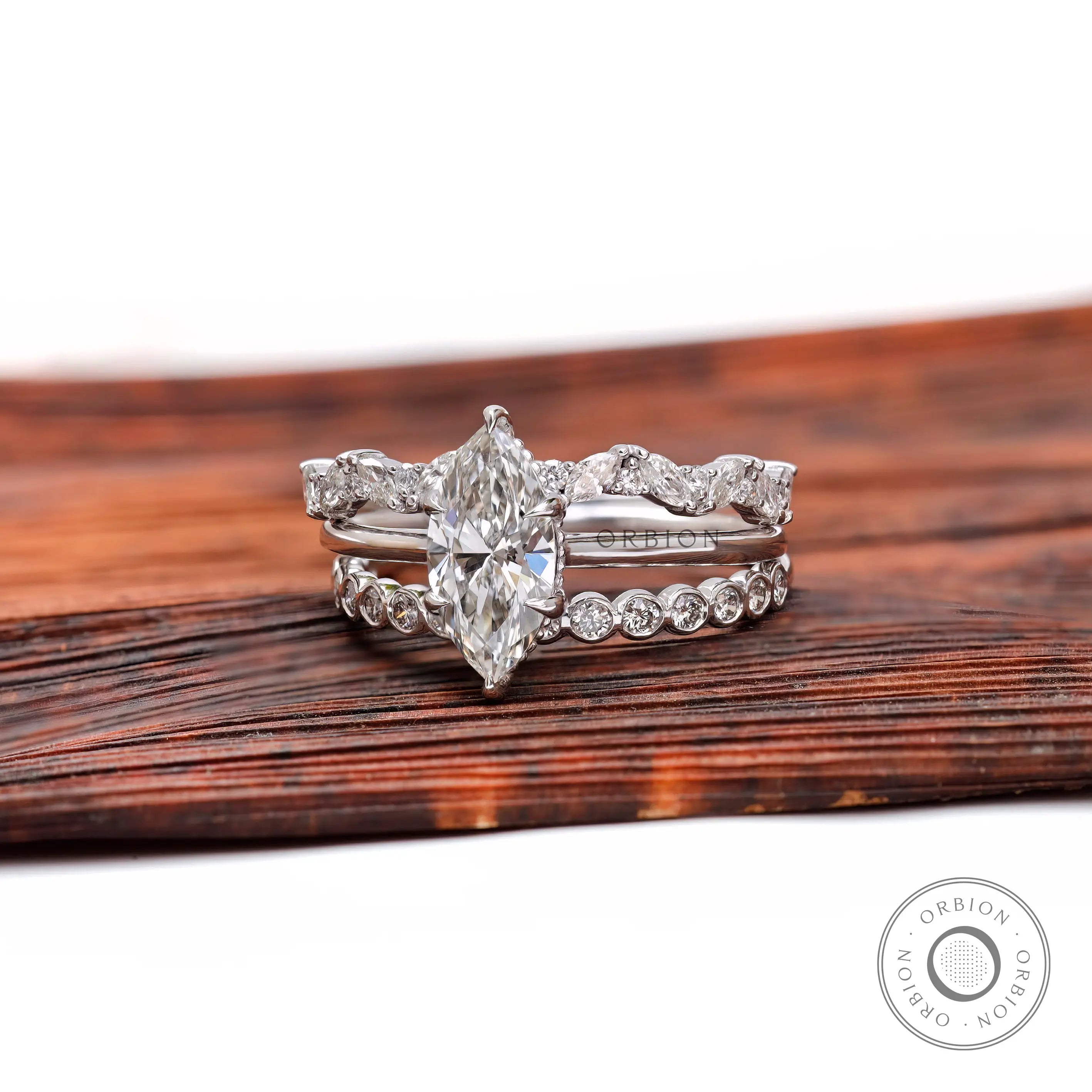 Marquise lab grown diamond bridal ring set in 14K white gold