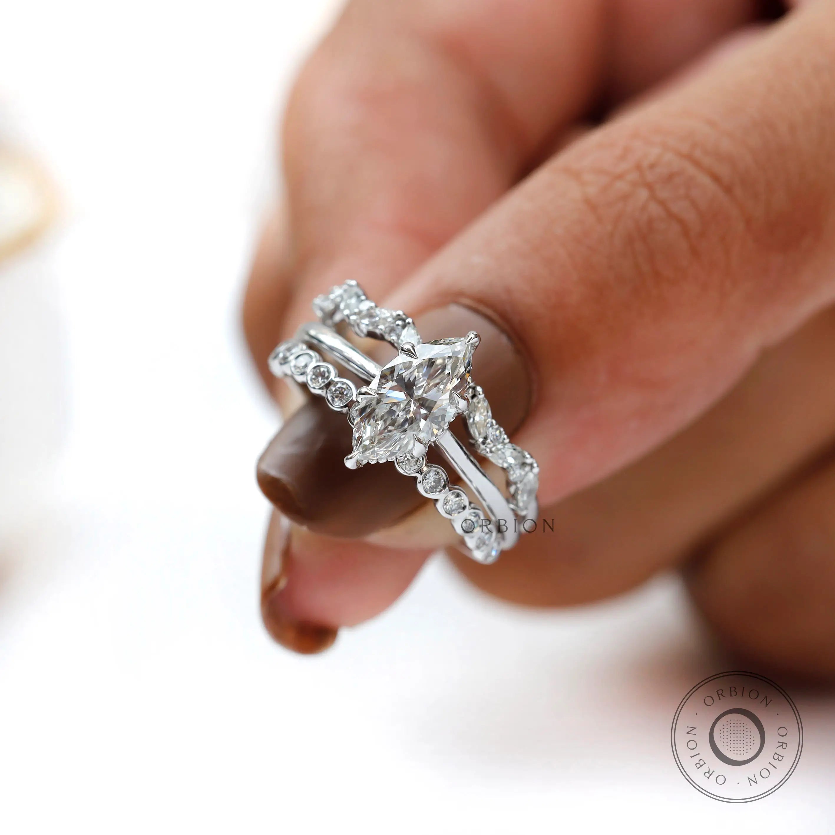 Elegant white gold bridal ring set lifestyle image