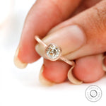 Cushion old mine cut ring close up view