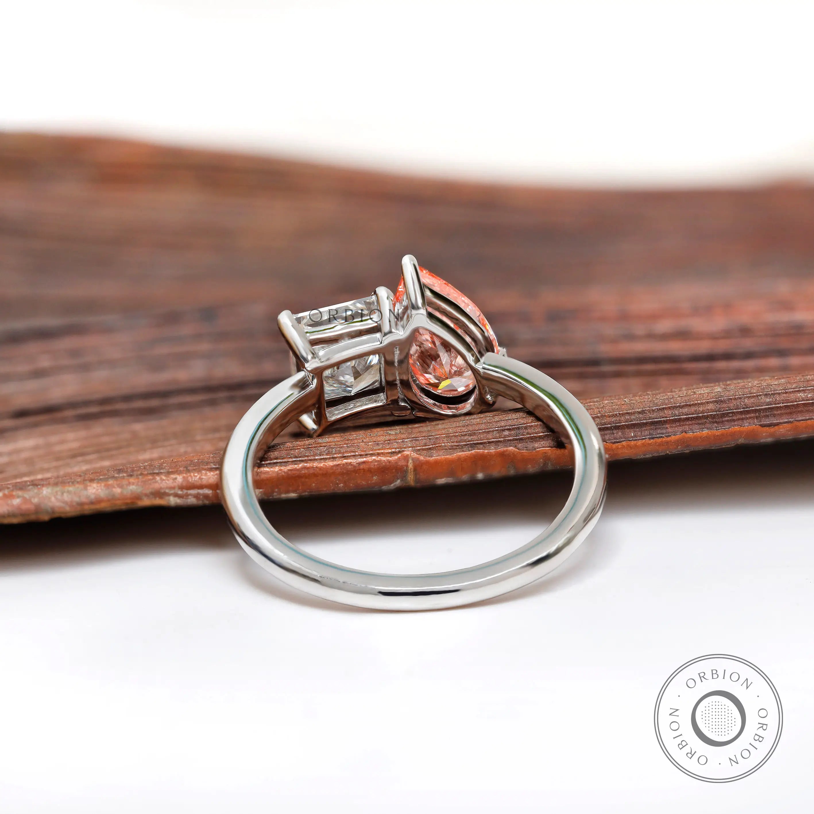 Back view of two stone lab grown diamond ring