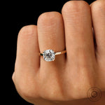 Cushion cut moissanite or lab diamond ring, close up of brilliant cut facets and sparkle