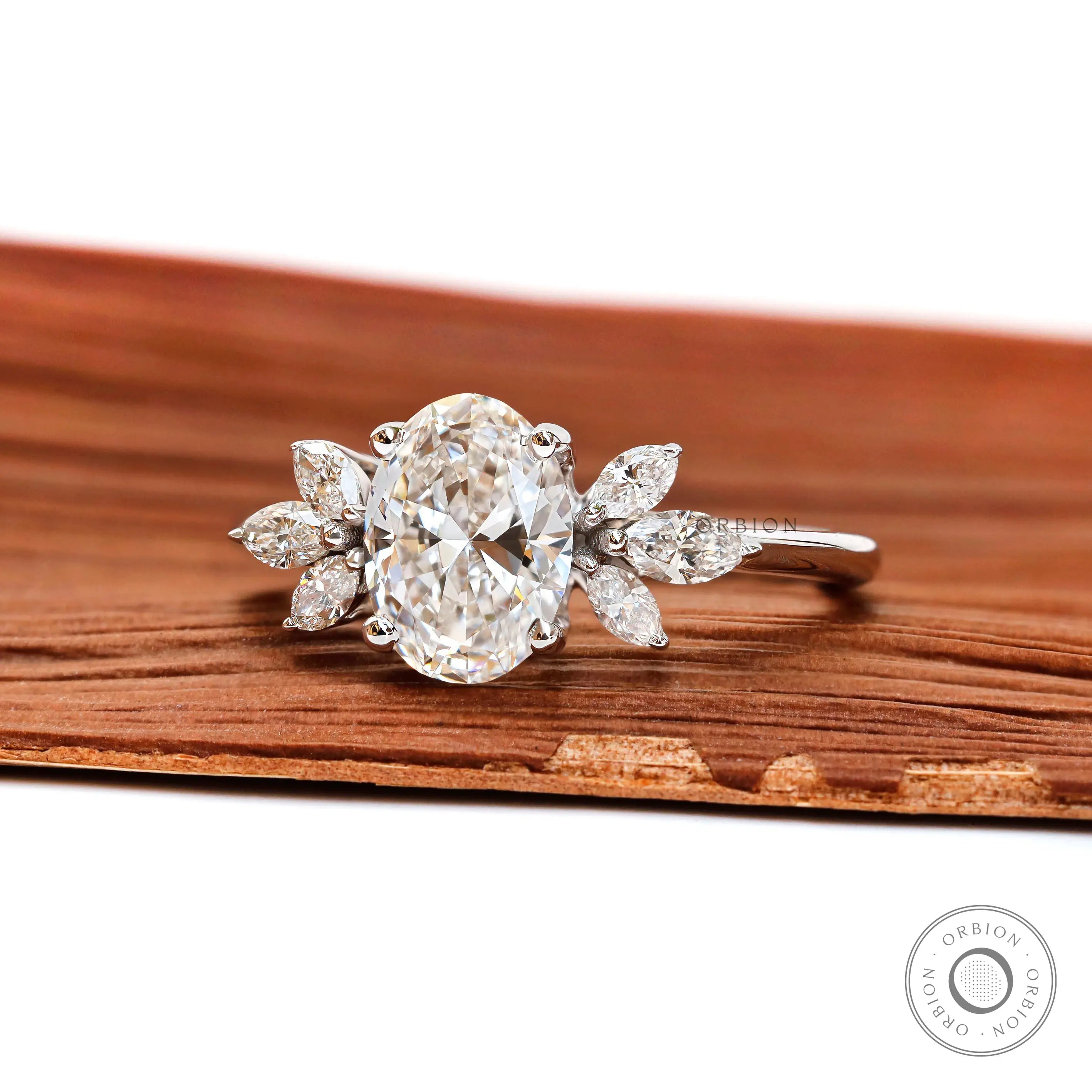 Floral oval engagement ring in 14K white gold
