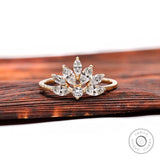 Marquise and round lab grown diamond leaf cluster ring in 14K yellow gold front view