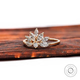 Diamond leaf cluster ring showing marquise stone arrangement