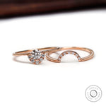 Matching contoured band with diamond halo engagement ring