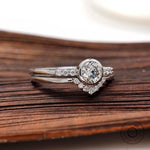 White gold round diamond half halo engagement ring set