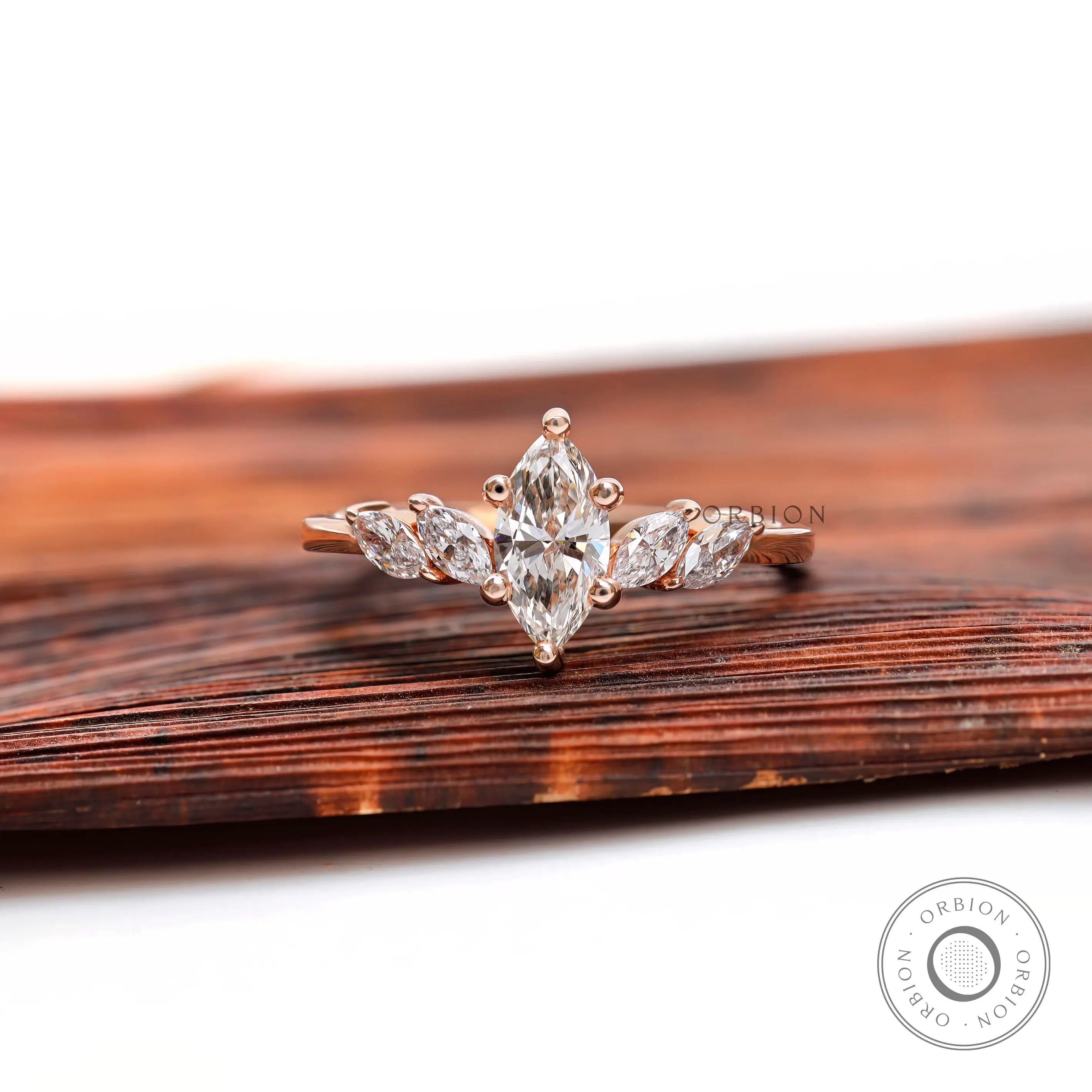 Marquise lab grown diamond cluster engagement ring in 14K rose gold