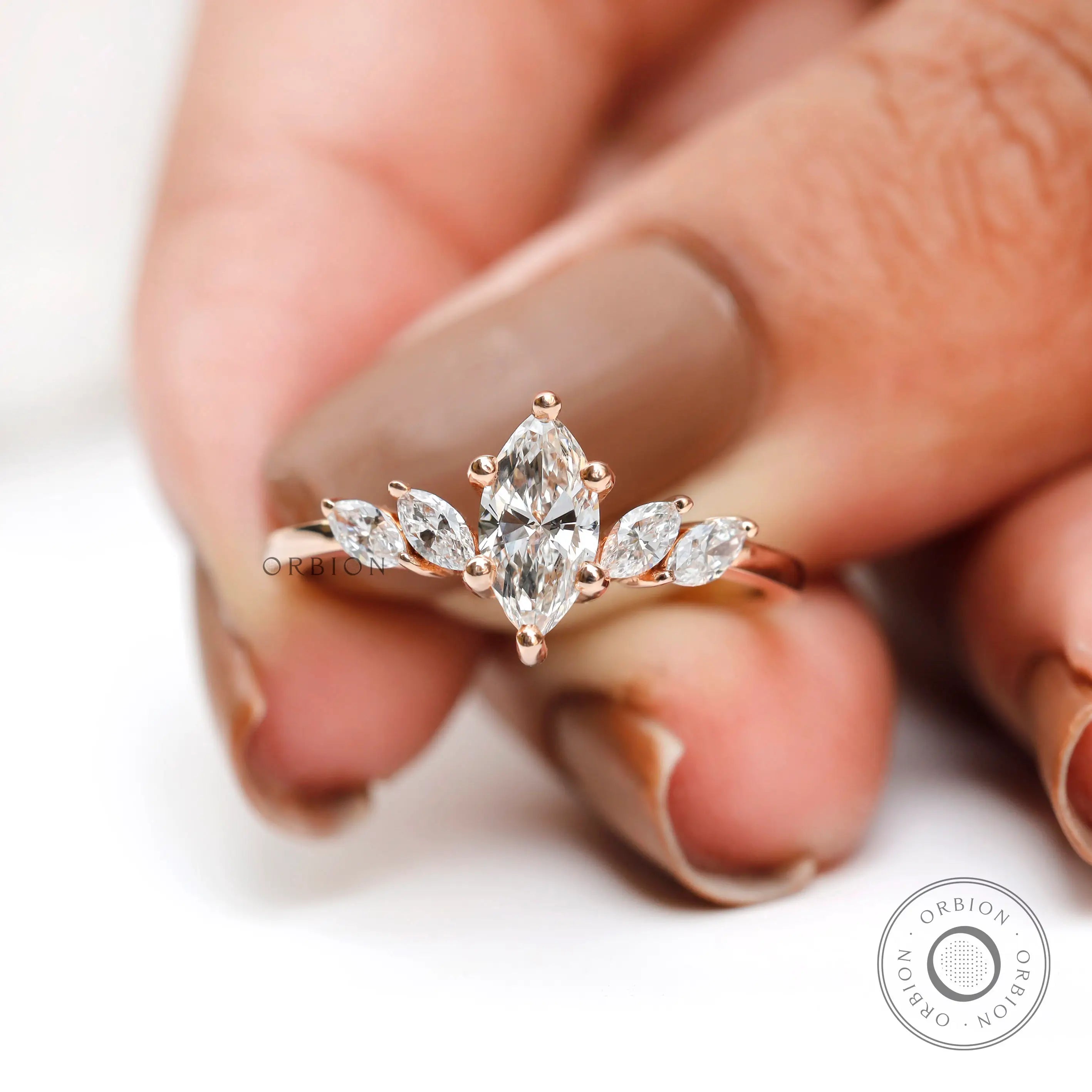 Elegant marquise cluster engagement ring top view