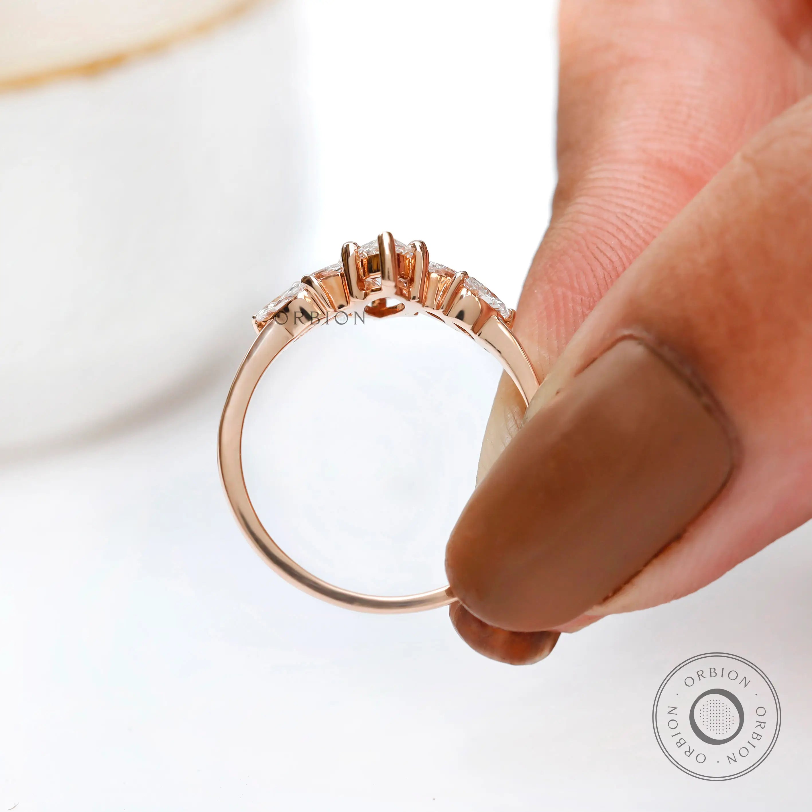 Marquise cut lab grown diamond cluster ring side profile