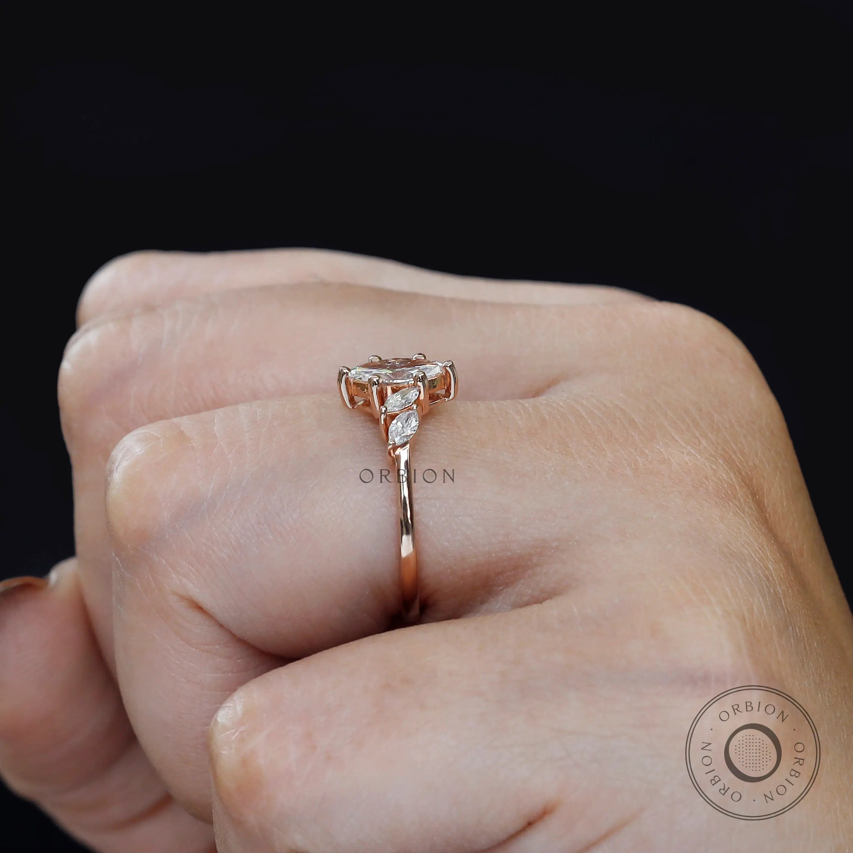 Marquise lab grown diamond cluster ring angled view