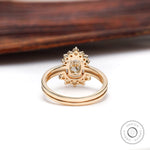 Detailed view of cluster halo setting in yellow gold