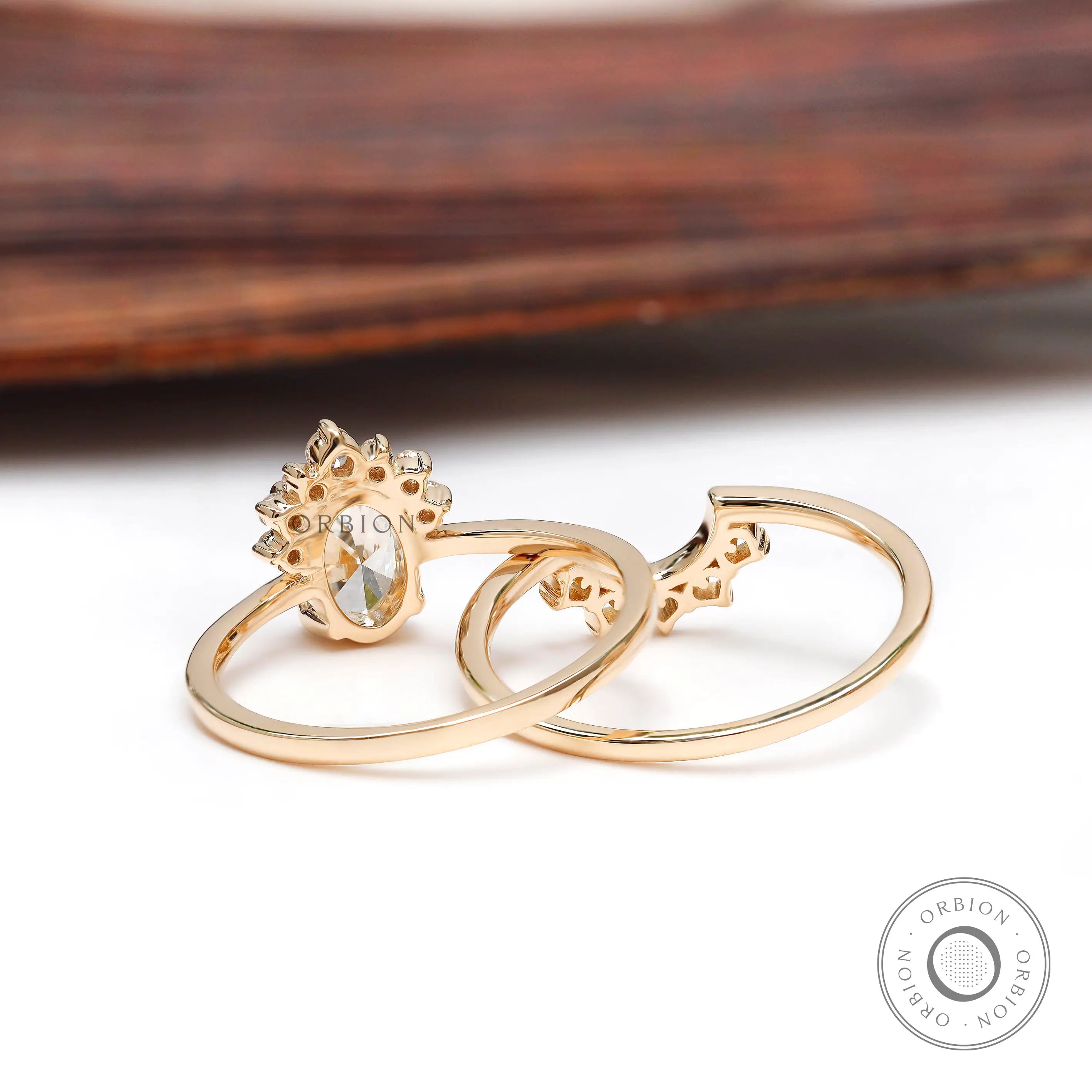 Yellow gold cluster engagement ring lifestyle image