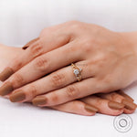 Round lab grown diamond ring set worn on hand