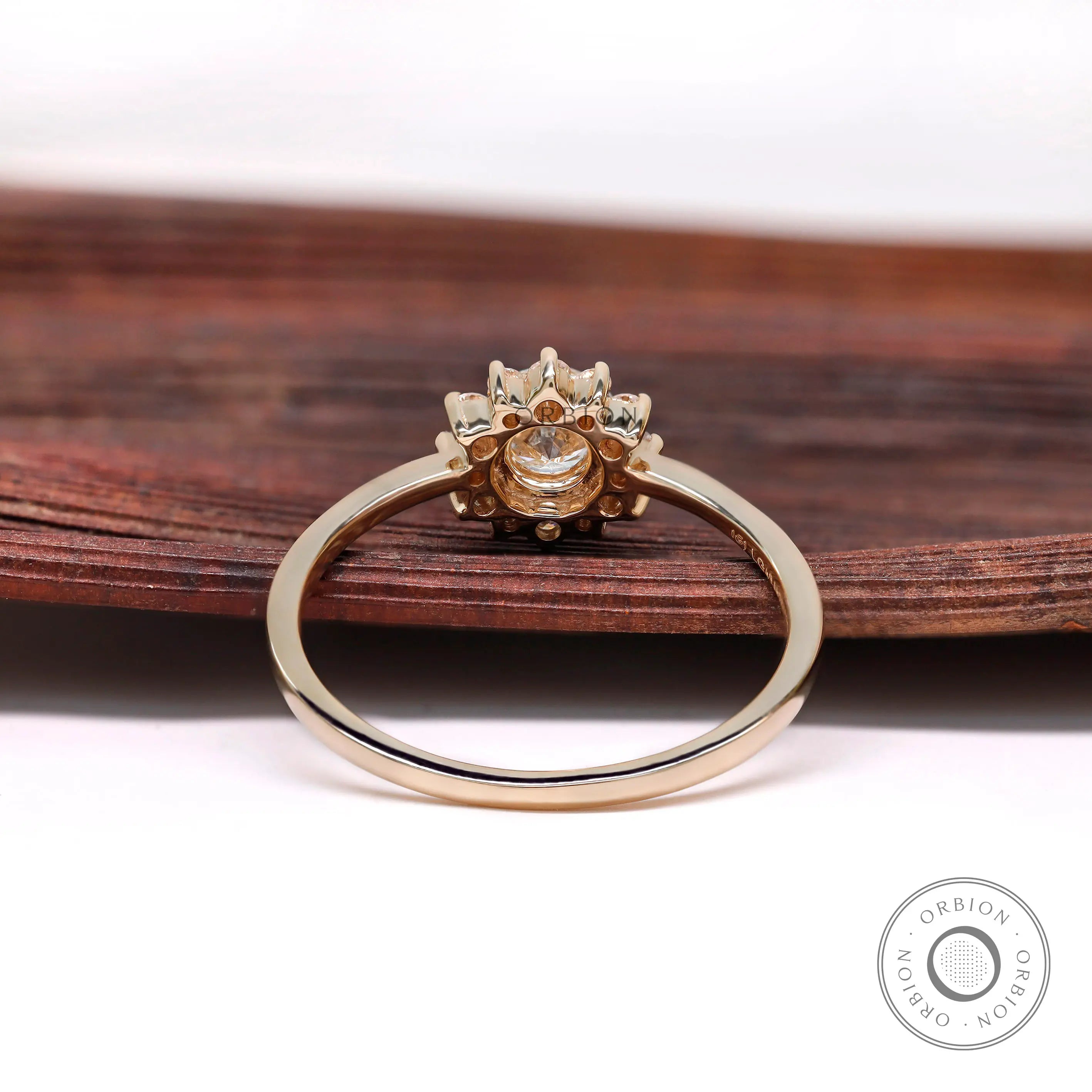 Yellow gold halo engagement ring band