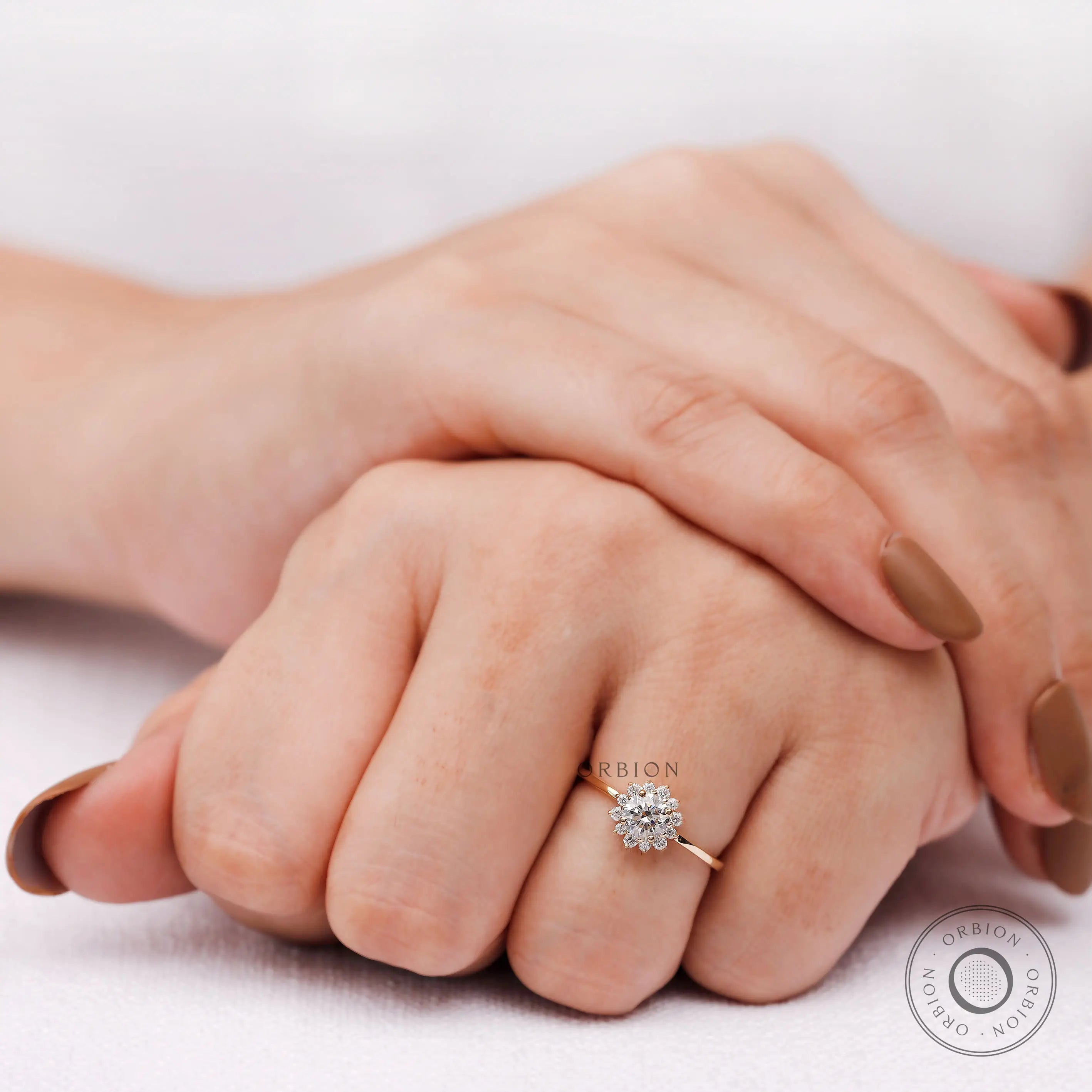 Elegant round halo engagement ring with lab grown diamonds