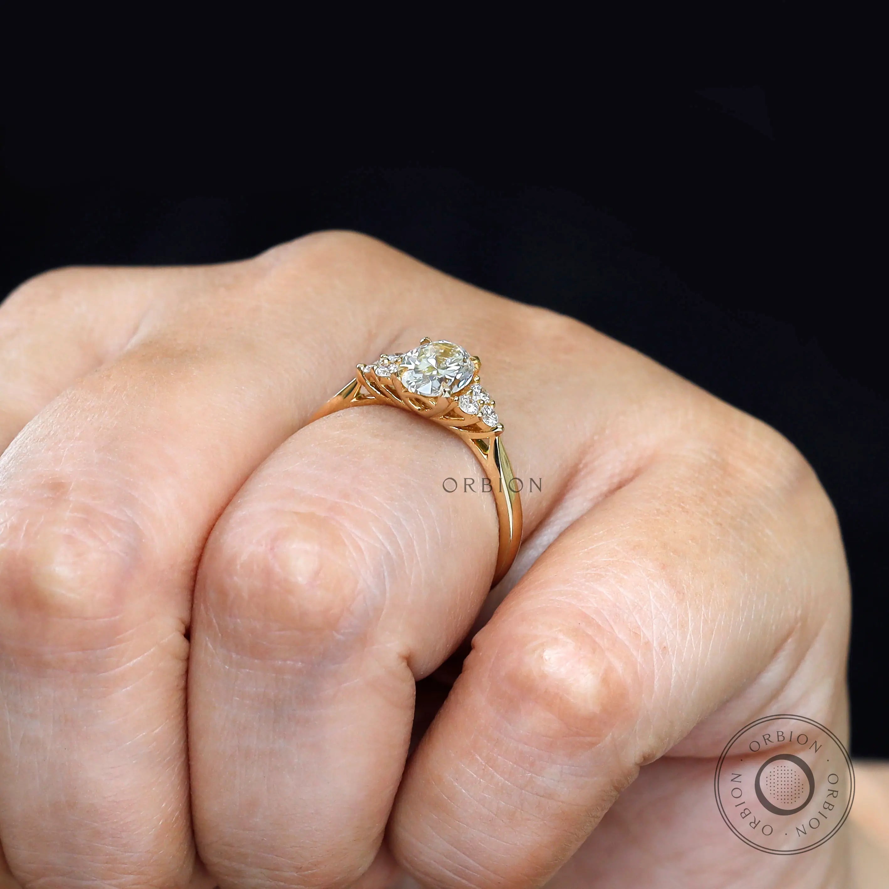 Detailed view of oval cluster diamond arrangement