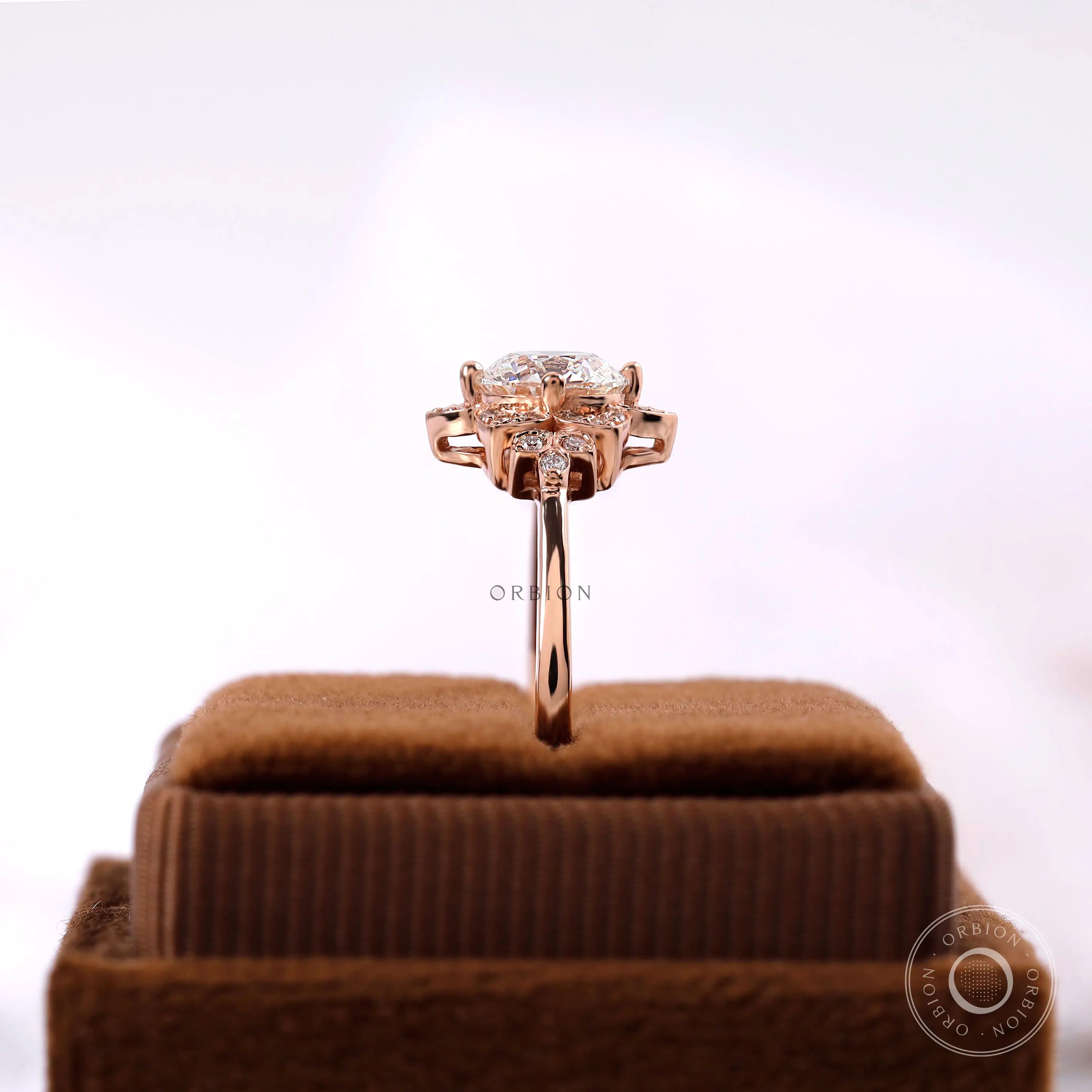 Floral inspired engagement ring with round lab grown diamond