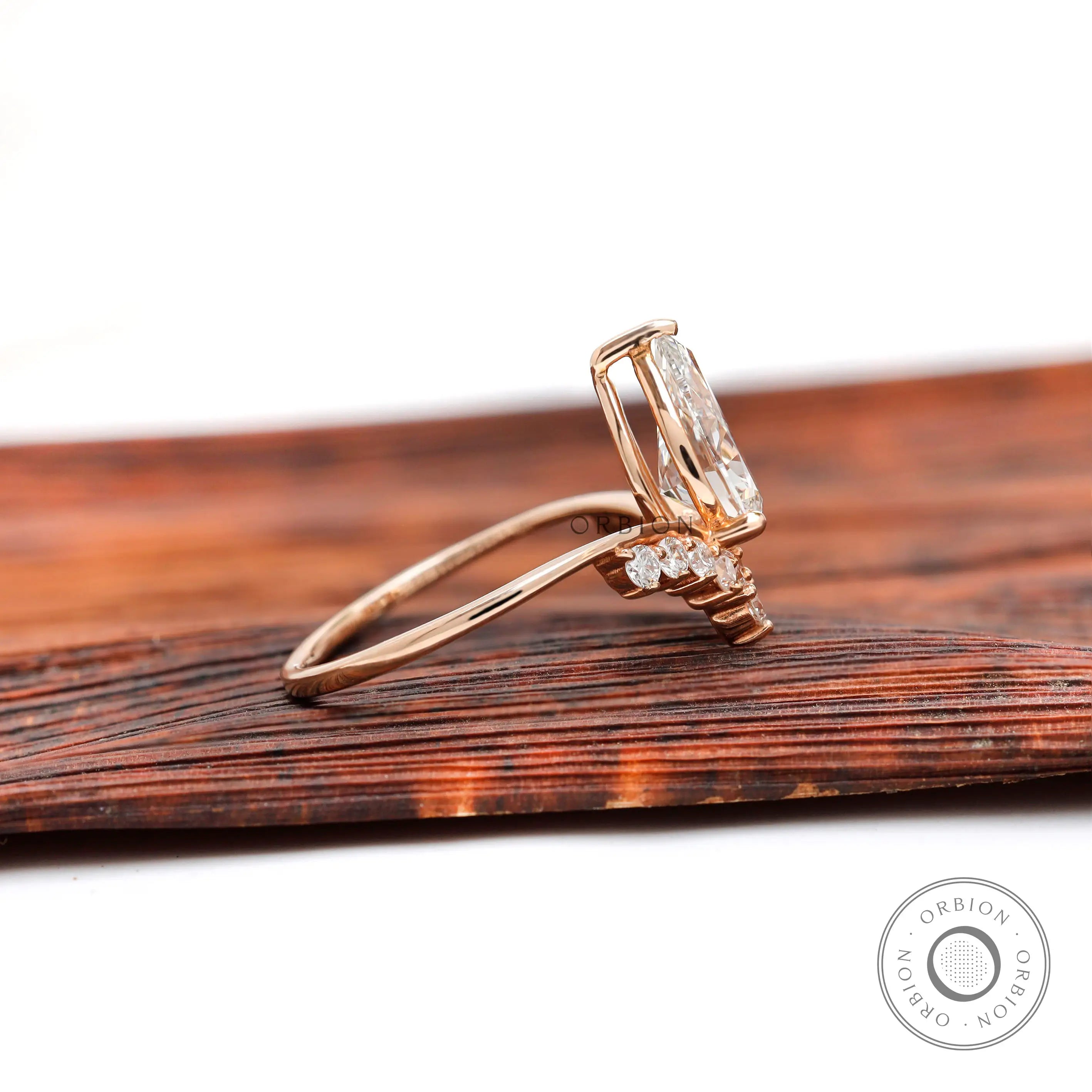 Side profile of pear lab grown diamond engagement ring