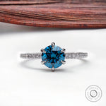 Round fancy vivid blue lab grown diamond solitaire ring