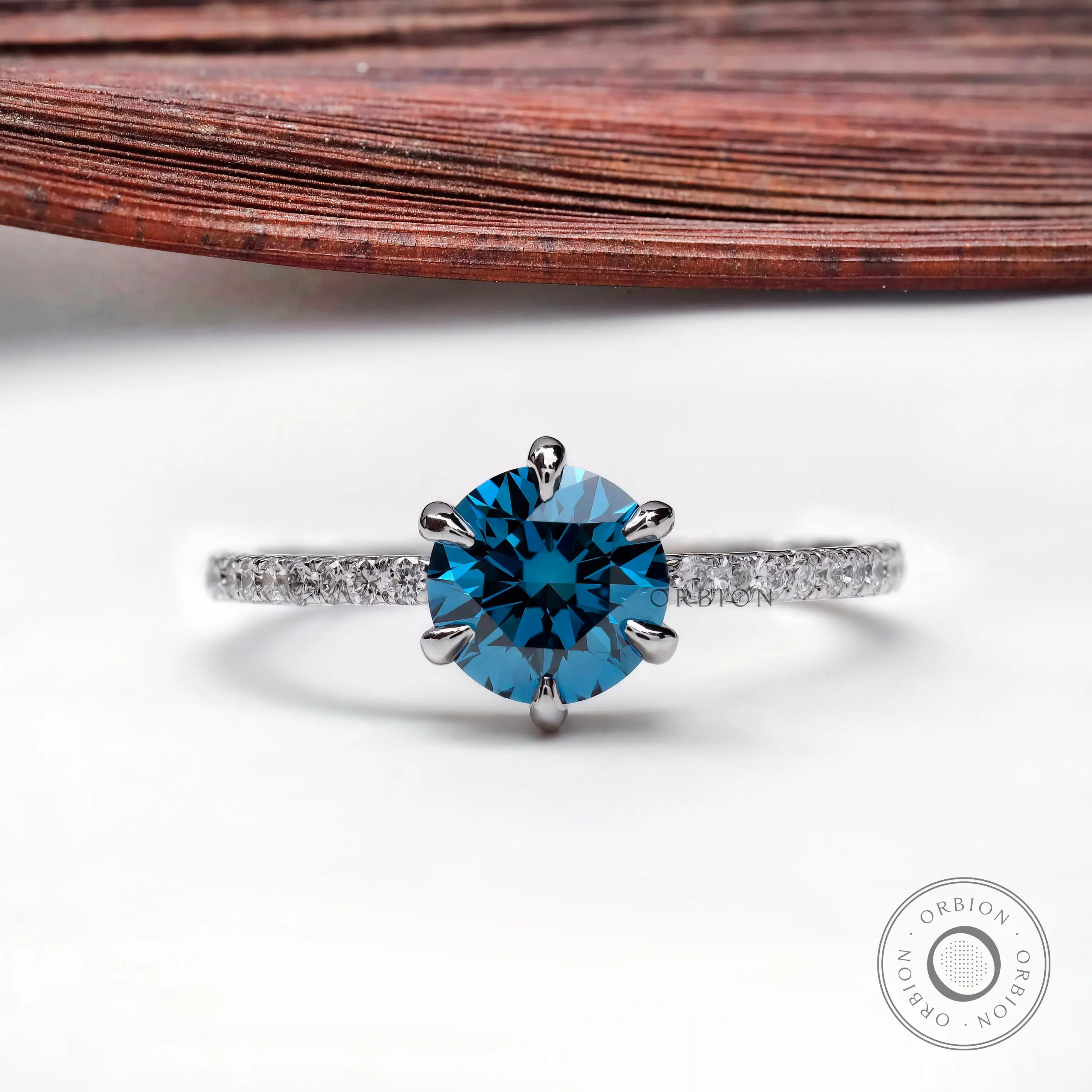 Round fancy vivid blue lab grown diamond solitaire ring