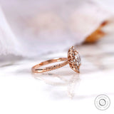 Rear gallery view of halo diamond ring in rose gold